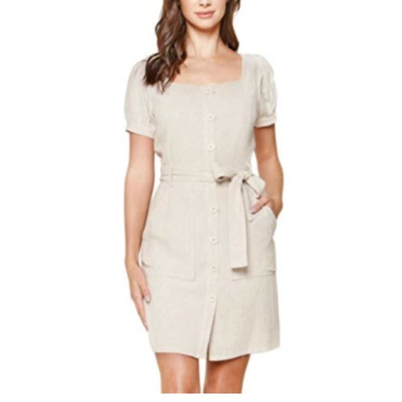 SUGARLIPS Womens Taysha Button Up Mini Dress D5838 Size L - Natural (Beige) NWT - Picture 1 of 4